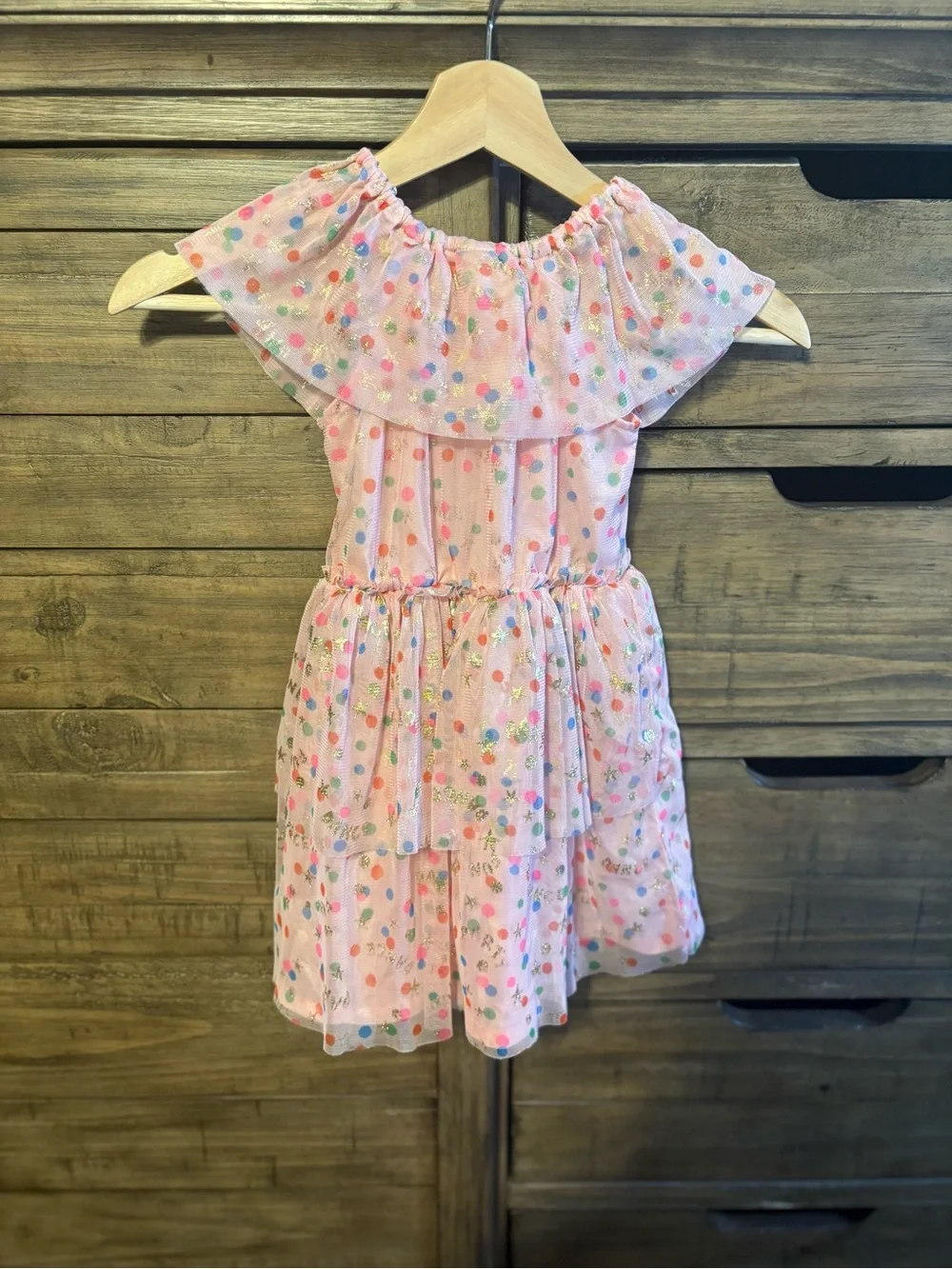Navy Toddler Girl Pink Tulle Dress‎ 4T Confetti Polka Dot Birthday Party Ruffle